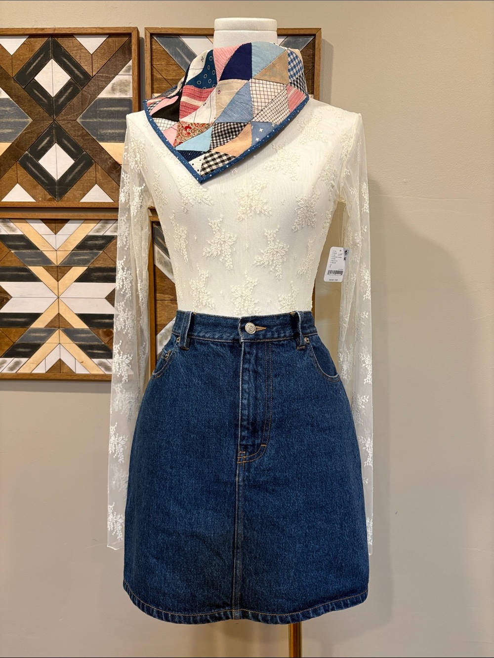Vintage Ralph Lauren Country 90s High-Waist Blue Denim Mini Jean Skirt 10 S / M
